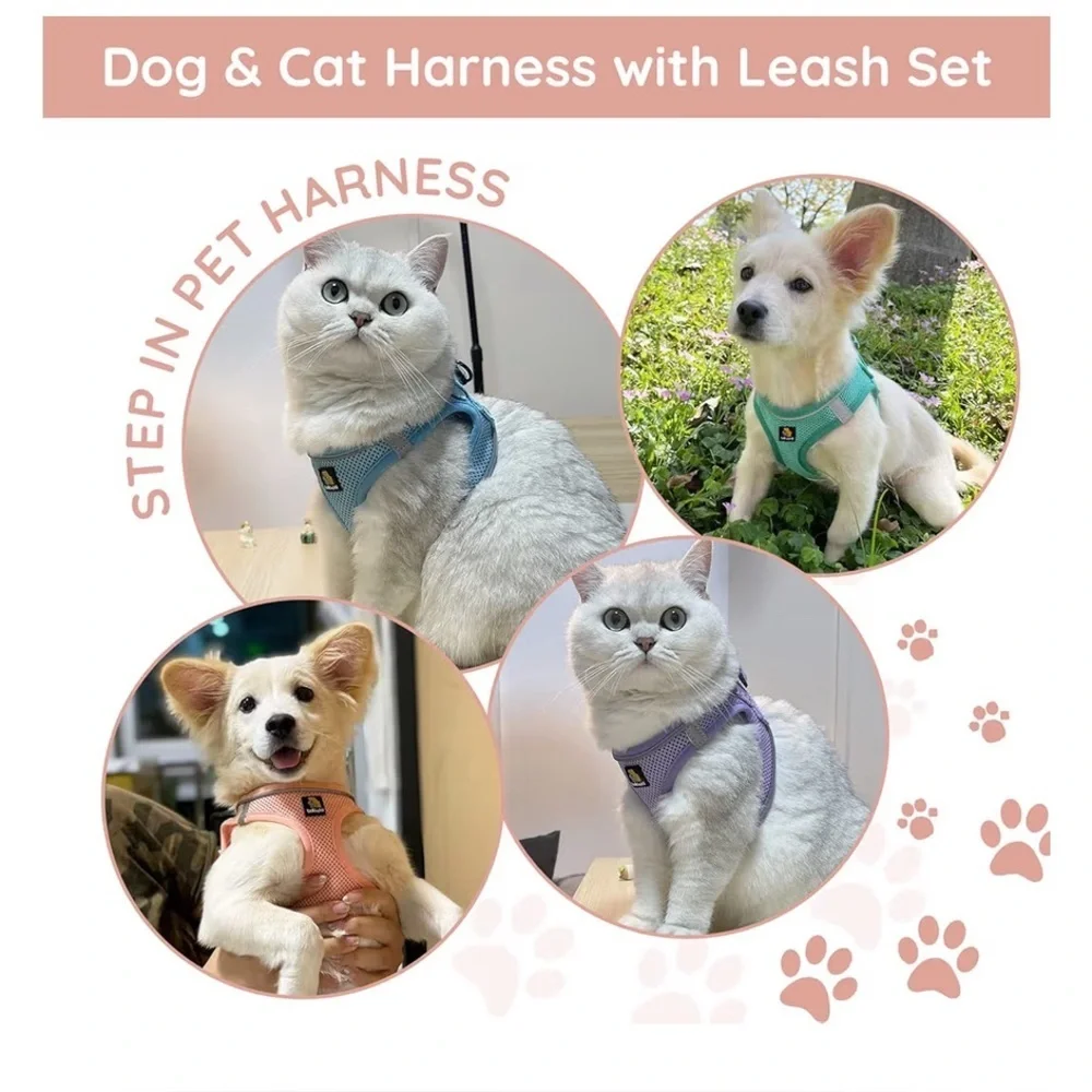 New- Bella & Pal Pink  Pet Harness & Leash Set  Safety Lock  16-18 inch Chest
